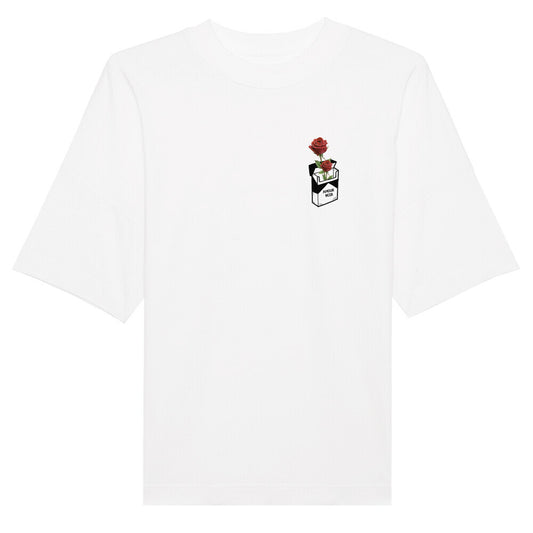 Oversized T-Shirt Amour Noir Hadix Rosa Nostra weißes T-Shirt, Rosen aus Zigarettenschachtel Sommer Unisex 