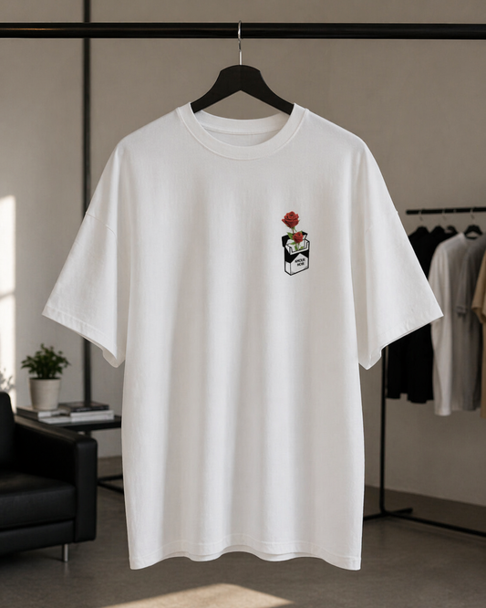 Oversized T-Shirt Hadix Company Zigarettenschachtel mit Rosen Amour Noir Rosa Nostra