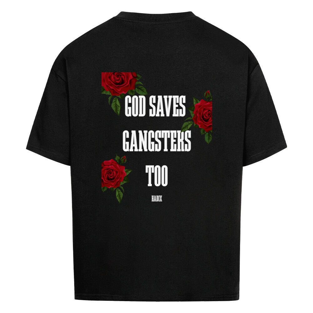Oversized T-Shirt Hadix Company Rosa Nostra, God saves Gangsters too, roses, backside, Backprint, schwarz