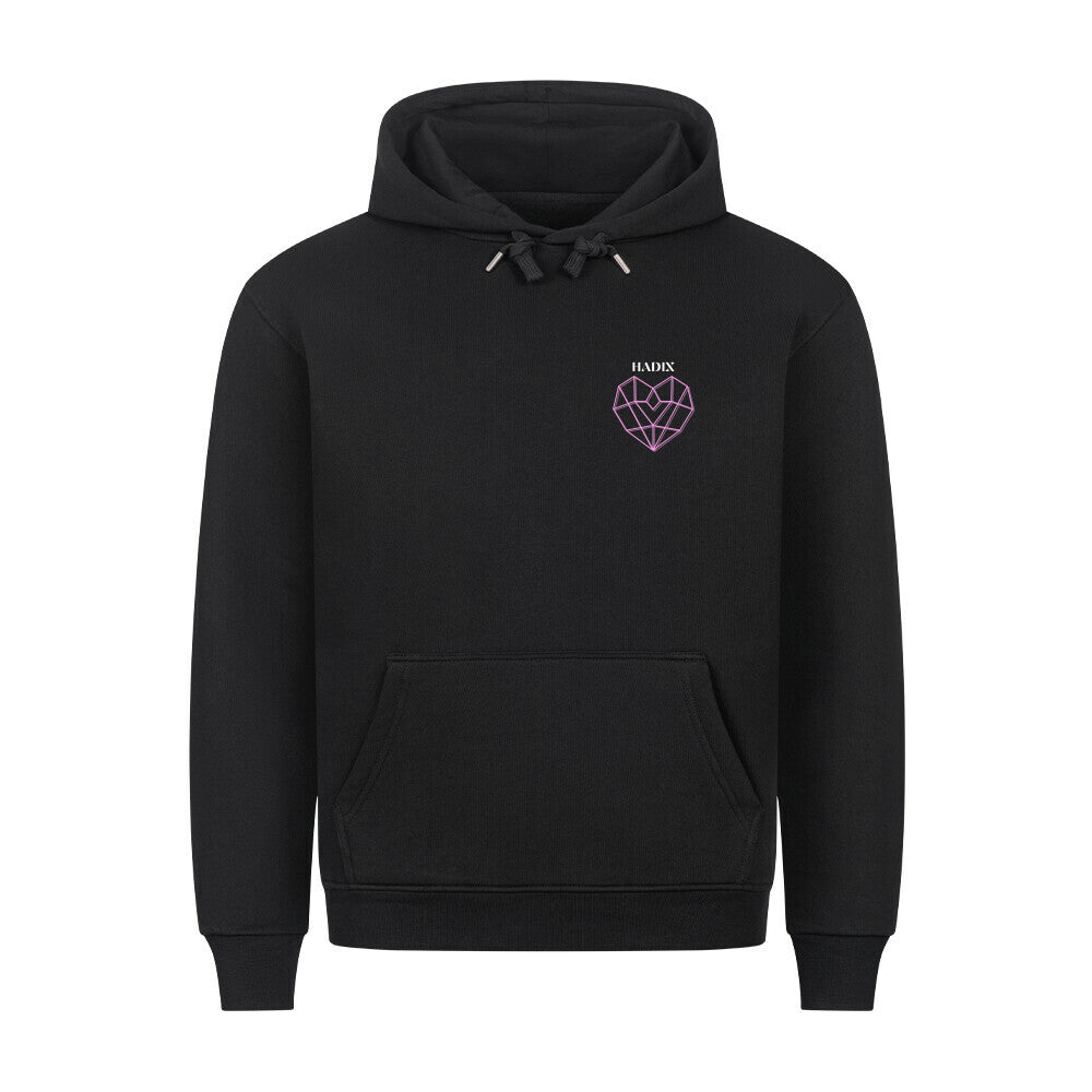 Hadix Hoodie mit rosa grafischem Herz und Überschrift Hadix unisex Pullover Sommer Winter 